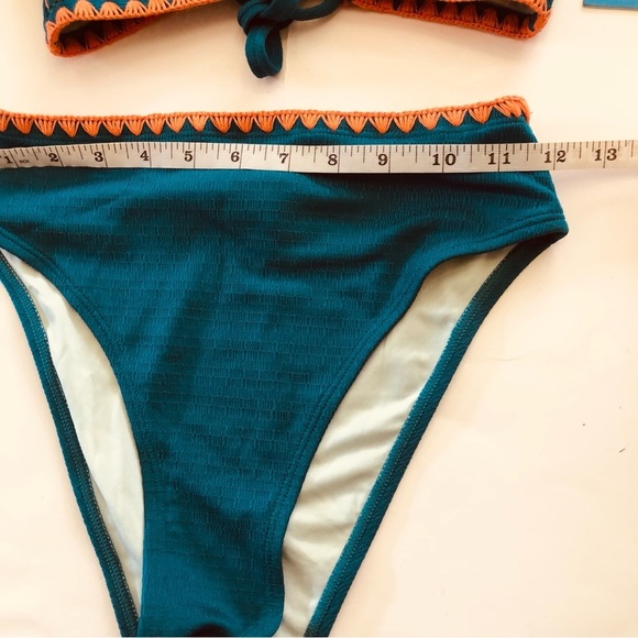 Cupshe Deep Lagoon Stitch Textured Bikini Top & High-Waisted Bottoms Set Size XS - Picture 10 of 13